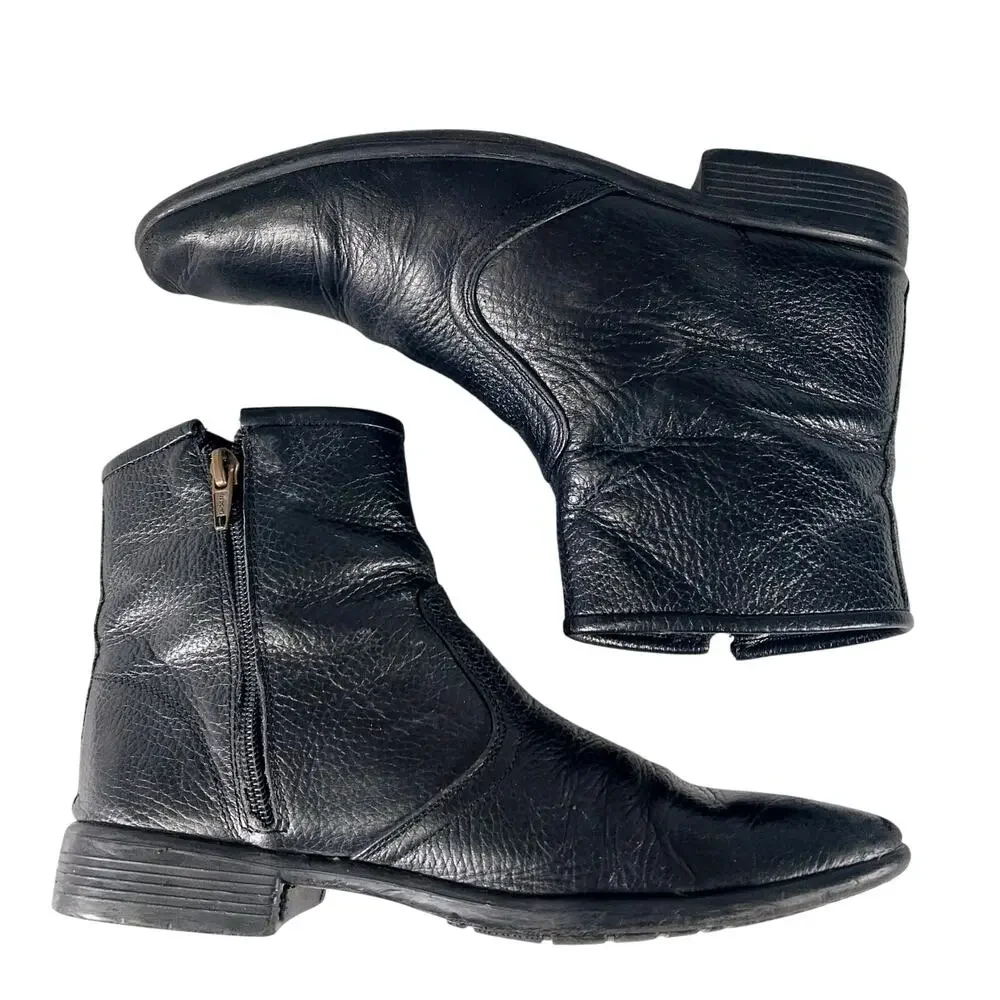 ALFARO! COLOMBIAN MADE BLACK GENUINE LEATHER NIPPED TOE ZIPPER BOOTS! SZ 7.5M
